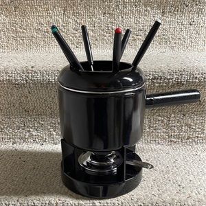 Fondue pot set Black enamel